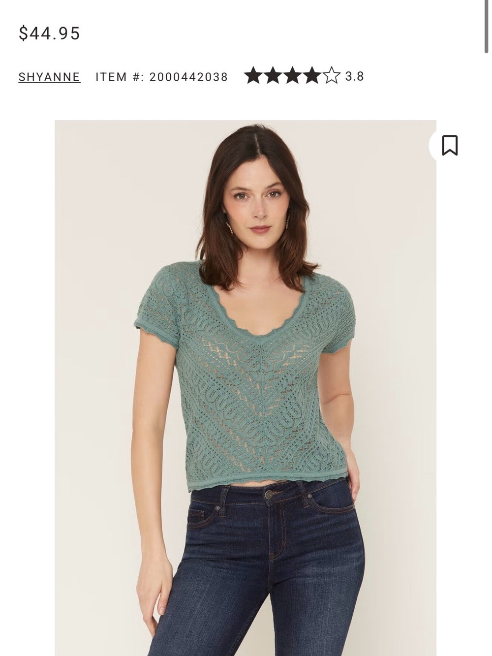 Shyanne Sage Green Crochet V-Neck Short-Sleeve Crop Top